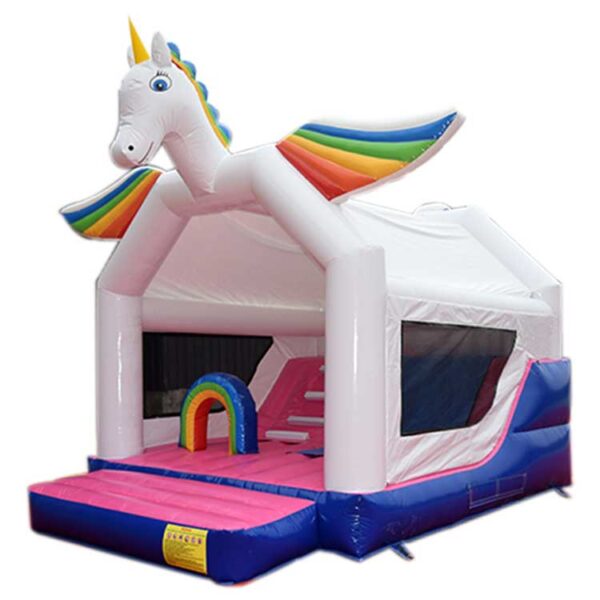 rainbow swing unicorn bouncy castle with slide